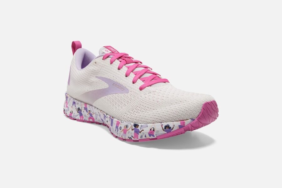 Brooks Running Shoes - Revel 4 Road Womens - White/Pink - OPW-170982